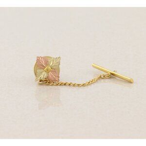 Mens 10k Yellow Gold Rose Gold Leaf Tie Tack Pin Lapel Pin Black Hills Gold 3/8"